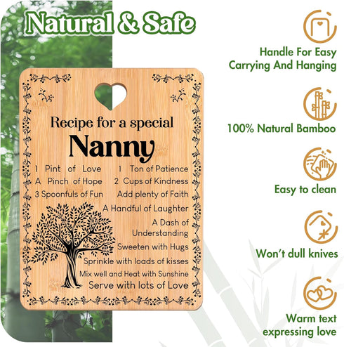 Bamboo Cutting Board for Nanny, Best Nanny Birthday Gifts from Grandchildren, Kitchen Gifts for Nanny (11 * 8 inches)