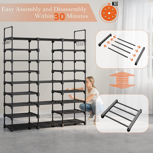 9 53-58 Closet 10 Closet Organizer,12"D 50"W 63"H Tabiger Tier Shoe Rack Organizer for Entryway Pairs, DIY Stackable