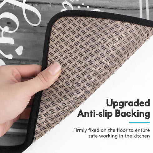 Grey Kitchen Rugs, Non-Skid Washable Microfiber Mats, Kitchen Rules Theme Decor Sets of 2