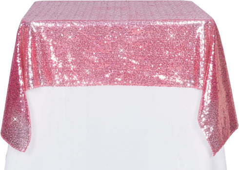 PartyDelight Sequin Tablecloth Fuchsia Pink Sparkly Table Cloth Overlay Square 50"x50"