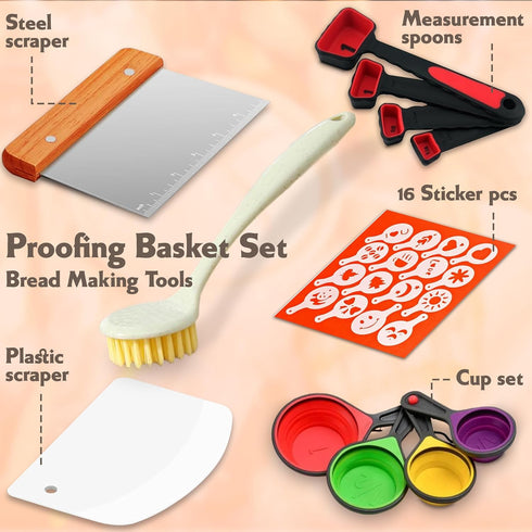 Bread Proofing Basket Set, 9 Inch Round Banneton with Scraper & Lame for Sourdough Bread Baking