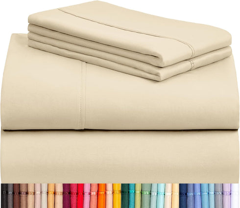 LuxClub 4 PC Full Size Sheet Set, Deep Pockets 16", Wrinkle Free Cooling Sheets, Cream Full