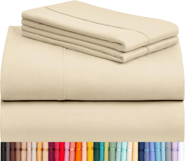 LuxClub 4 PC Full Size Sheet Set, Deep Pockets 16", Wrinkle Free Cooling Sheets, Cream Full