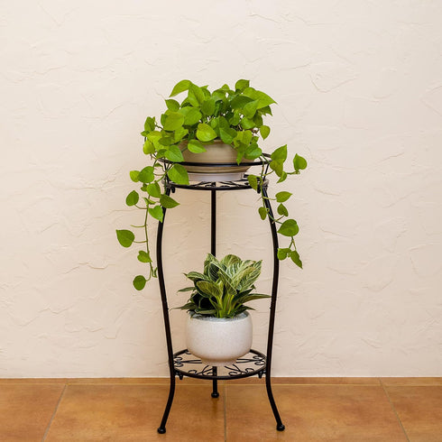 2 FaithLand Plant Stand, Metal Planter Holder Indoor Outdoor, Tier Round Potted Supports Rack, Corner Display Shelf