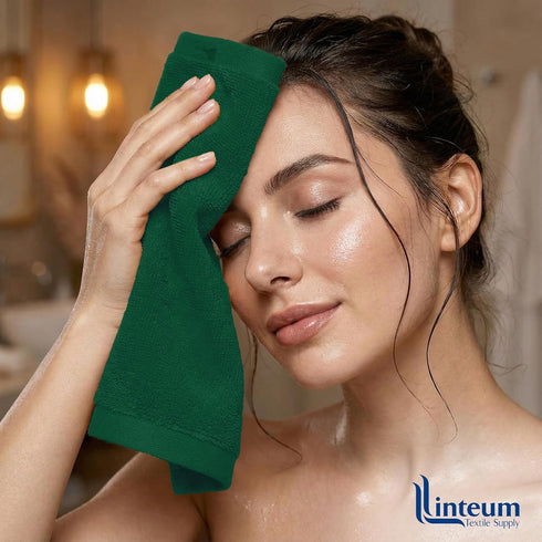 12x12 100% (12 Pack) Linteum Textile Supply Premium Washcloth (Hunter Green) Cotton Zero Twist Towels | Absorbent