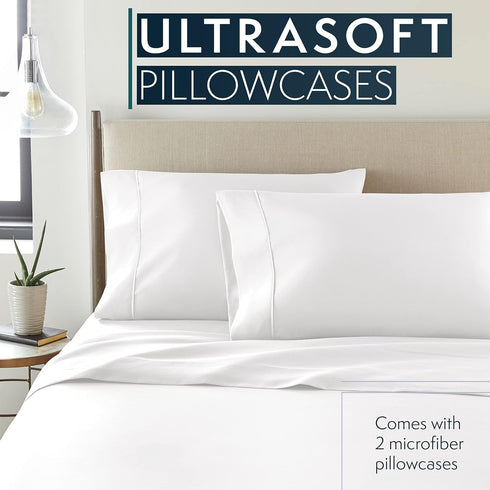 HC Collection Pillow Cases Standard/Queen Size Set of 2 - Microfiber, Extra Soft, White