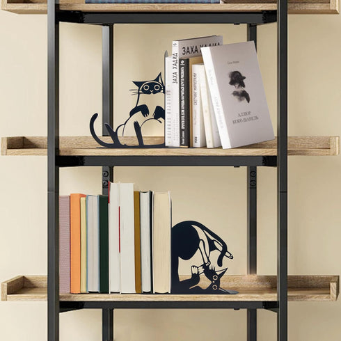 Vausart Cute Cat Metal Bookends Cat Book Ends for Shelves Bookshelf Decorative Objects Home Office Desk Bookshelf Decor
