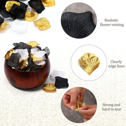 Syhood 1, 600 Pcs Artificial Fake Rose Flower Petals for Wedding Decoration, Aisle Scatter, Birthday Party - Gold,