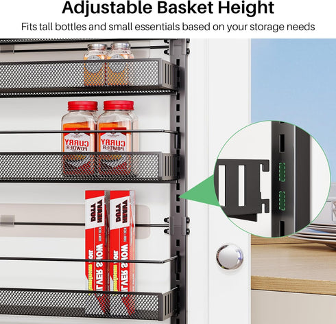 8 17" 6" 69" SNTD Tiers Over the Door Organizer - Height Adjustable Pantry Organizers and Storage with Dense Mesh