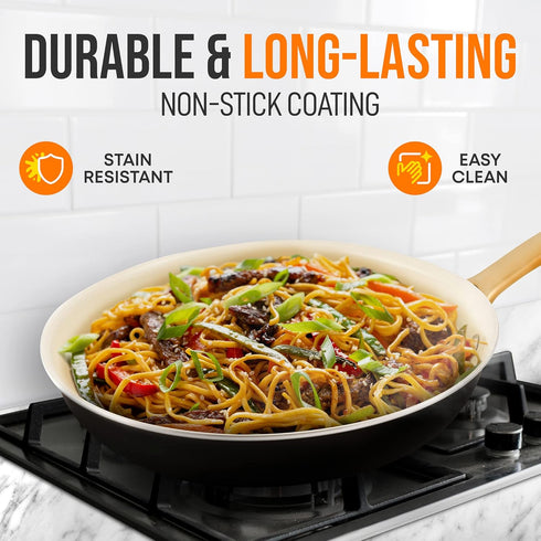 NutriChef 8” Small Fry Pan - Professional Nonstick Frying Pan with Ceramic Coating, Golden Titanium Handle, Easy to