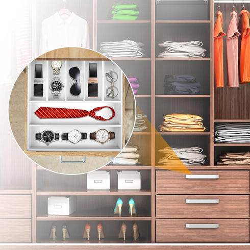Bellsal Bamboo Silverware Drawer Organizer, 7 Slot Utensil Holder with Grooved Dividers for Kitchen and Office