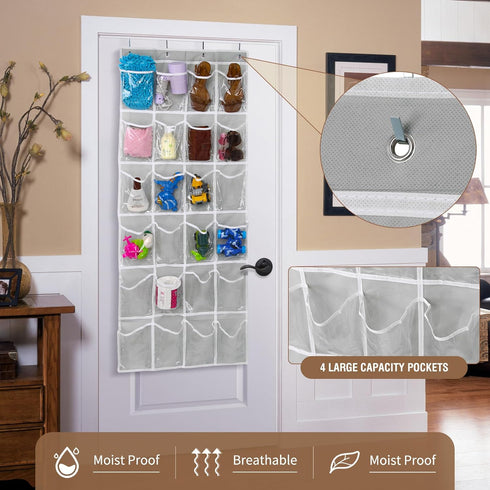 24 (64" 19") GOMAJI Over the Door Pocket Hanging Shoe Organizer, Space Saving Hanging Storage Holder, Gray, X