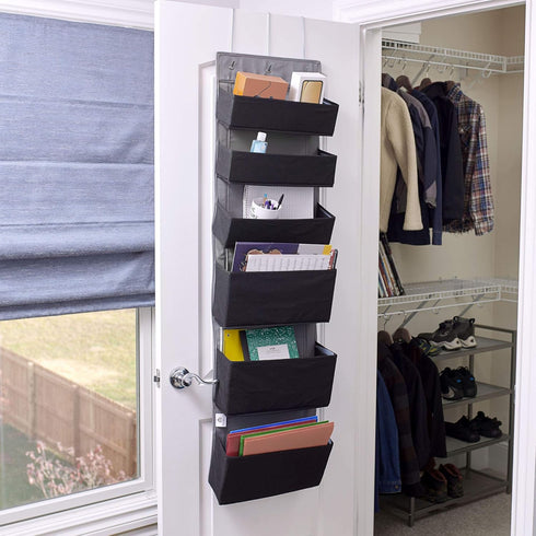 6 Household Essentials Black Pouch Fabric Over The Door Organizer