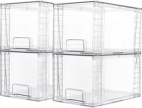 Vtopmart 4 Pack Large Stackable Storage Drawers, Acrylic Bathroom Closet Organizers for Kitchen Cabinets and Makeup