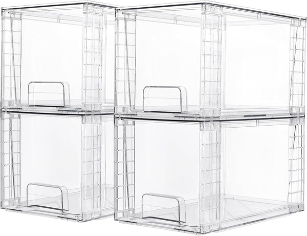 Vtopmart 4 Pack Large Stackable Storage Drawers, Acrylic Bathroom Closet Organizers for Kitchen Cabinets and Makeup