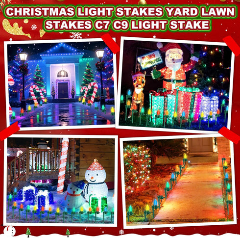 100 Pack 7.5 inch C7 C9 AUGSHY Christmas Light Stakes, Yard Lawn Holiday Light Ground Stakes for Outside String Lights