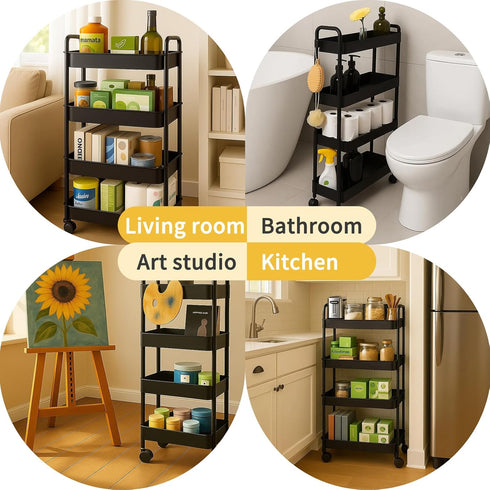 4 ShellKingdom Tier Bathroom Storage Organizer, Toilet Paper Holder, Slim Rolling Storage Cart for Narrow Space