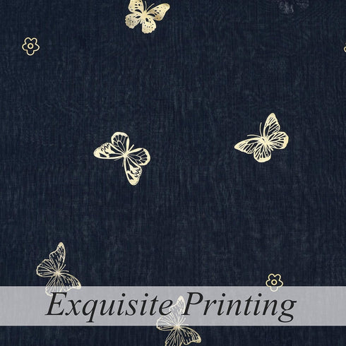 Jubilantex Navy Blue Butterfly Sheer Curtains with Gold Print Pattern, 63 Inch Long, 2 Panels for Kids Nursery Bedroom