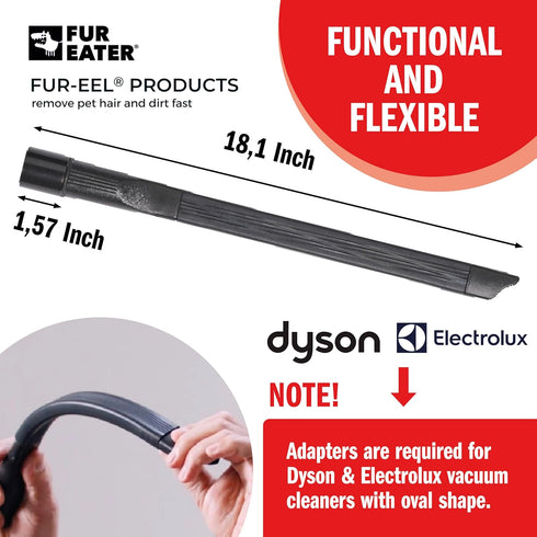 18.1 1 1/4 1 3/8 (32 35 mm), FUR-EEL Vacuum Crevice Tool, Extra Long in Flexible Attachment, Fits Round Hoses