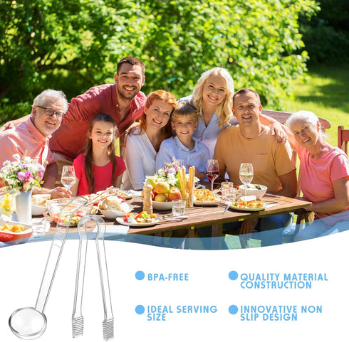 Domensi 12 Pieces Small Ladles Set, 6 Pcs Clear Plastic Tongs and 6 Pcs 1 oz Small Gravy Ladles for Kitchen Buffet
