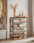 VASAGLE 5 Tier Shoe Rack, Shoe Organizer for Entryway, Holds 12-16 Pairs, with 4 Fabric Shelves, Rustic Brown and Black