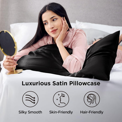 Bedsure Satin Pillowcase for Hair and Skin - Black Silky Pillowcase 2 Pack, 20x30 Inches, Gifts for Women Men