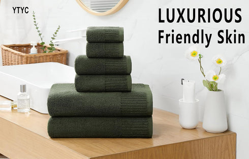 27.5x55 Inches Set 6 100 650GSM Green,6PCS) YTYC Luxury Bath Towels of Large, Percent Cotton Super Absorbent Soft