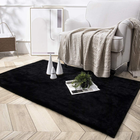 3 5 Ashler Faux Fur Rug, Ultra Soft Faux Rabbit Fur, Black Area Rugs, x Feet Rectangle, Machine Washable Nursery Decor