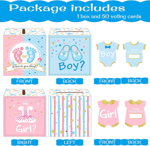 Saintrygo Baby Gender Reveal Voting Box with 50 Pieces Boy or Girl Ballot Cards for Baby Shower Decorations