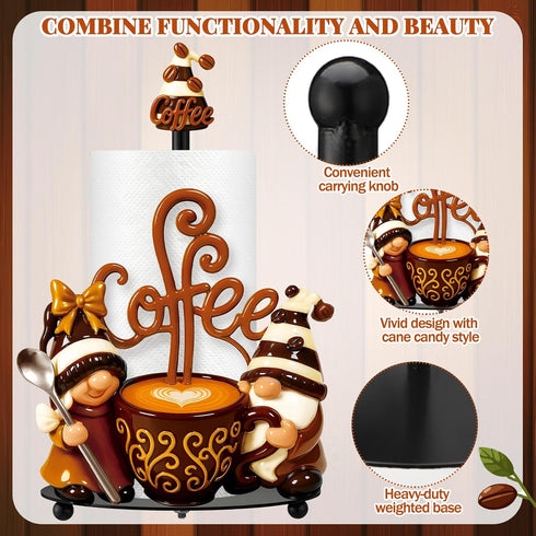 Countertop Thyle Coffee Gnomes Bar Decor Paper Towel Holder with Round Base Cute Rustic Gnome Kitchen Bathroom