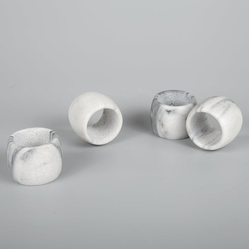 Creative Home Set of 4 Natural Off-White Marble Napkin Rings for Party Decoration, 1.8" Diam. x 1.2" H