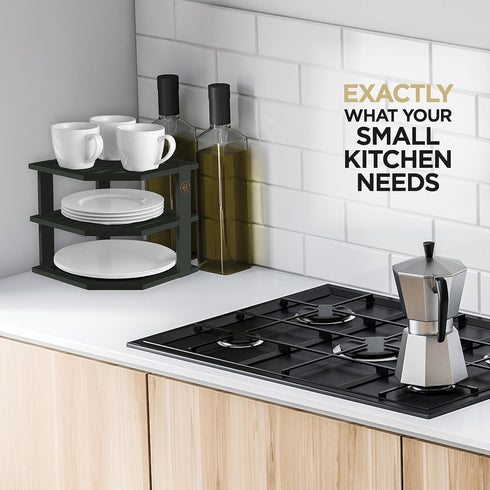 Countertop Bambuesi Plate Organizer for Cabinet - Corner Cabinet Organizer and Kitchen Cabinet Organizer Shelf, Kitchen