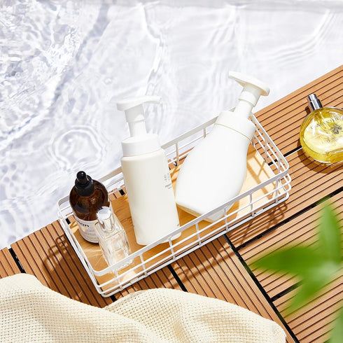 Funrous 2 Pcs Metal Wire Basket, White Toilet Paper Basket Organizer with Wooden Base for Kitchen Countertop