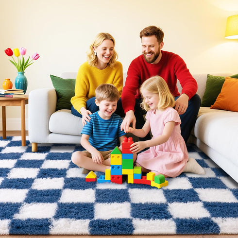 5x7, Checkered Rugs for Bedroom, Ultra Fluffy Fuzzy Shag Area Rug for Living Room Modern Plush Soft Upgrade Non-Slip