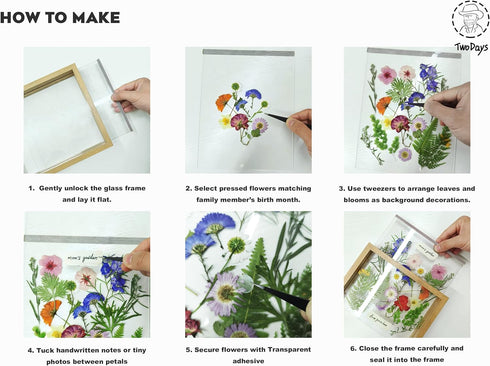 33 Set, 8x10 Twodays Birth Flower Mother's Day Craft Kit for Mom/Grandma - Real Pressed Flowers Art DIY With Double