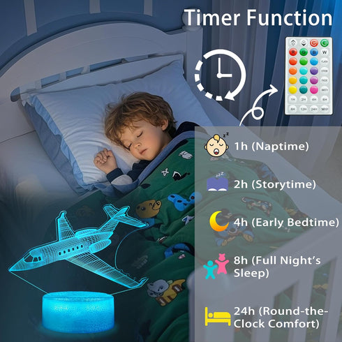 3D 16 Airplane Night Light, Plane Gifts, Aviation Illusion Night Light with Colors Changing, Remote Control with Timer