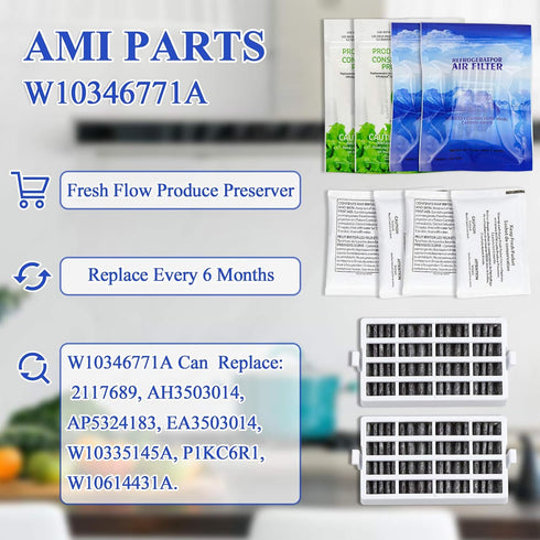 AMI PARTS W10311524 AIR1 Fresh Flow Air Filter & W10346771A Produce Preserver Replacement for Refrigerator (Pack of 2)