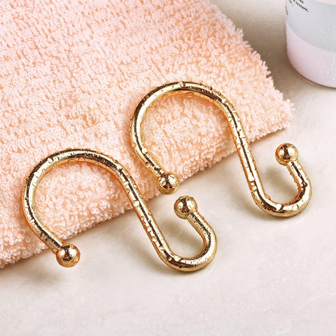 Set of 12 Gold Shower Curtain Rings Hooks - CHICTIE Decorative Metal Rust Resistant S Shaped Hooks