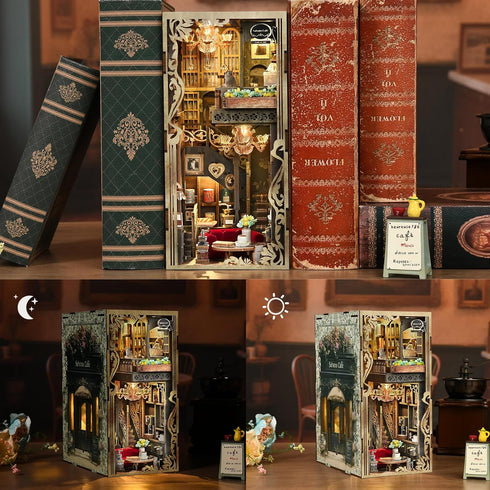 3D CCCDF Book Nook Kits for Adults and Teens, DIY Miniature Dollhouse Kit Wooden Puzzle Booknook Bookend with LED