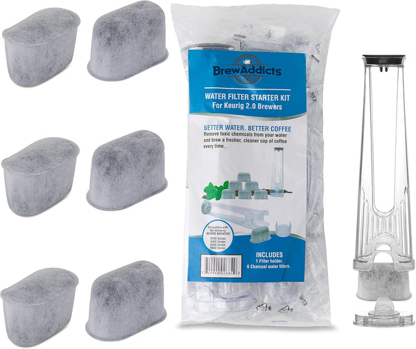 Water Filter Starter Kit Replacement for Keurig 2.0 Coffee Makers, 6 Charcoal Filters & 1 Filter Holder