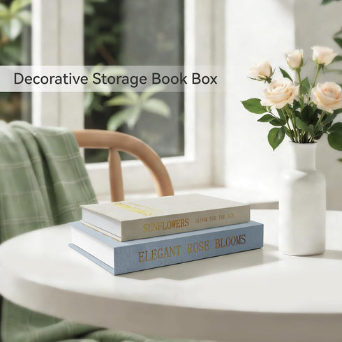 Set 2 Premium Linen Decorative Book Box of - Letter Gold Foil Embossed with Hidden Storage | Coffee Table, Bookshelf