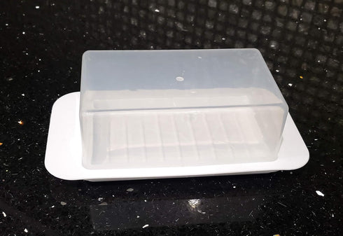 Home & Style Standard Butter Dish White Base Smoked Clear Top