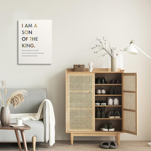 XWELLDAN 11 14 Inch, Christian Religious Bible Verse I am a Son of the King Boy Nursery Wall Art Canvas