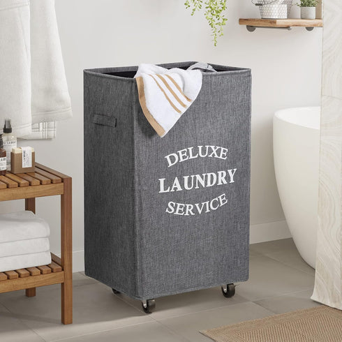 90L (Grey2) WOWLIVE Large Rolling Laundry Basket Wheels Collapsible Tall Laundry Hamper Handle Foldable Dirty Clothing