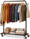 Sywhitta Clothing Rack on Wheels with Mesh Storage Shelf & Sturdy Metal