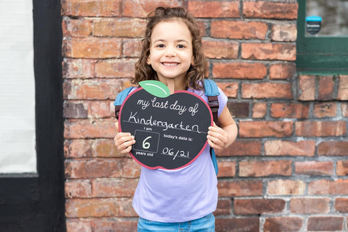 Pearhead First and Last Day of School Chalkboard, Reusable Double-Sided Fill-In Board with Yellow Chalk
