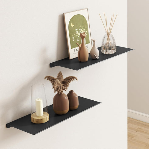 2 Pack 12" MKO Floating Shelves for Wall, Metal Wall Mounted Shelf for Bathroom, Bedroom, Living Room, Kitchen, Little
