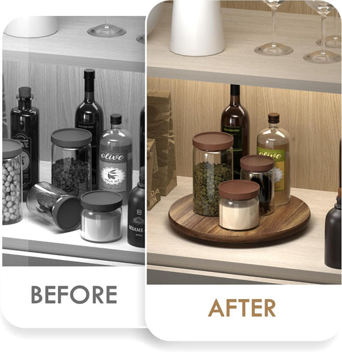Lazy Susan Turntable for Cabinet, Acacia Wood Lazy Susan Organizer for Table Top, Kitchen Countertop Organizer for