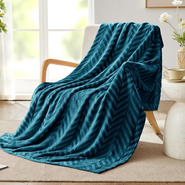 Whale Flotilla Flannel Fleece Throw Blanket, Lightweight Soft Plush Chevron Design, 50x60 Inch, Teal for Couch Sofa Bed