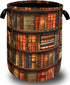 SELIONLIKN Retro Wooden Bookshelf Pattern Laundry Hamper Books Laundry Basket With Handles Foldable